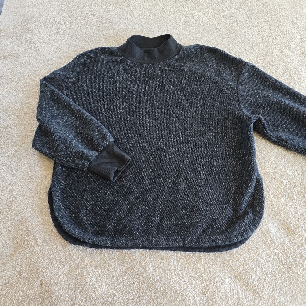 Varley Textured Oversized Pullover Sweatshirt Charcoal Mock Neck Round Hem Sz XL